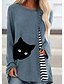 cheap T-Shirts-Women&#039;s T shirt Tee Tunic Wine Blue Dusty Blue Animal Color Block Patchwork Print Long Sleeve Daily Basic Round Neck Loose Fit Fall &amp; Winter