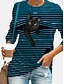 abordables Tee-shirt-Tunique T shirt Tee T-shirt drôle Femme Noir Jaune Bleu Imprimer Chat Rayé du quotidien manche longue Col Rond basique Marrant Longue Standard S