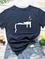 abordables T-shirts-T shirt Tee Femme du quotidien Fin de semaine Chat Manches Courtes Col Rond Imprimer basique Blanche Noir Hauts 100% Coton S