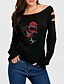 cheap Christmas Tops-Women&#039;s T shirt Graphic Prints Long Sleeve Print Off Shoulder Tops Basic Basic Top Black
