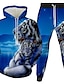 billige Hoodies-Herre 3D hættetrøjer sæt Grafisk 3D 2 stk Hætte Daglig 3D-udskrivning Afslappet Hættetrøjer Sweatshirts Langærmet Blå Gul Hvid