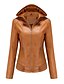 cheap Jackets-Women&#039;s Faux Leather Jacket Hoodie Jacket Pocket Basic Casual Casual Daily Date Valentine&#039;s Day Coat Short Faux Leather Camel Black Dark Blue Fall Winter Spring Hoodie Regular Fit XS S M L XL