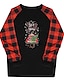 abordables Christmas Tops-Mujer Navidad Camiseta A Cuadros Gráfico Leopardo Retazos Escote Redondo Tops Básico Navidad Top básico Negro