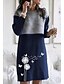 cheap Midi Dresses-Women&#039;s Shift Dress Knee Length Dress Blue Wine Green Long Sleeve Print Color Block Patchwork Print Fall Winter Round Neck Elegant Loose 2021 S M L XL XXL 3XL