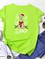 billige T-shirts-Dame Jul T-shirt Kat Grafisk Grafiske tryk Trykt mønster Rund hals Toppe 100 % bomuld Basale Jul Grundlæggende top Hvid Sort Gul