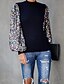 preiswerte Pullover-Frauen Mode Mock Neck Laterne Ärmel Pailletten Colorblock Insert Bluse m schwarz