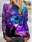 cheap Tops &amp; Blouses-Women&#039;s Pullover Print Basic Green Blue Purple Galaxy Cat Butterfly Casual Long Sleeve Round Neck S M L XL 2XL