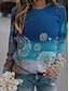 abordables Tops &amp; Blouses-Tunique Femme Quotidien Fleurie Bloc de Couleur Manches Longues Patchwork Imprimé Col Rond Bleu Violet Hauts Ample