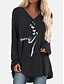 cheap Tops &amp; Blouses-Women&#039;s Shirt T shirt Dress Tunic Shirts Blouse Black Army Green Cat Butterfly Print Long Sleeve Daily V Neck Loose Fit