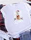 baratos T-shirts-Mulheres Natal Camiseta Gato Gráfico Estampas Abstratas Estampado Decote Redondo Blusas 100% Algodão Básico Natal Camisetas Básicas Branco Preto Amarelo
