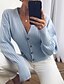 cheap Cardigans-Women&#039;s Cardigan Solid Color Knitted Basic Long Sleeve Sweater Cardigans Fall Winter V Neck Blue Blushing Pink Khaki
