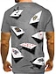 billige Skjorter til herrer-Herre T skjorte Rund hals 3D Poker Grå Lilla Gul Blå 3D-utskrift Kortermet Store størrelser Trykt mønster Fest Daglig Topper Årgang Designer Fritid