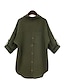 baratos Blusas Plus Size-Mulheres Tamanhos Grandes Blusa Camisa Social Tecido Manga Longa Pregueado Colarinho de Camisa Moda de Rua Blusas Preto Verde Tropa