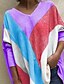 cheap Tops &amp; Blouses-Women&#039;s Blouse Shirt Color Block Patchwork Print V Neck Tops Batwing Sleeve Loose Purple Gray Orange