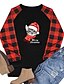 cheap Women&#039;s Tops-Women&#039;s Christmas T shirt Cat Plaid Graphic Long Sleeve Patchwork Round Neck Tops Basic Christmas Basic Top Black Gray