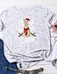 abordables T-shirts-Mujer Navidad Camiseta Gato Gráfico Estampados Estampado Escote Redondo Tops 100% Algodón Básico Navidad Top básico Blanco Negro Amarillo