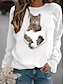 billige Hættetrøjer &amp; sweatshirts-Dame Hattetrøje Sweatshirt bluse Basale Afslappet Sort Hvid Grafisk Kat 3D Daglig Langærmet Rund hals