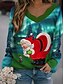 preiswerte Damen-Oberteile-Damen Weihnachten T-Shirt Katze Grafik 3D Langarm Druck Rundhalsausschnitt V-Ausschnitt Oberteile Grundlegend Freizeit Weihnachten Basic Top Schwarz Grün
