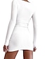 baratos Vestidos Suéter-Mulheres Vestido Suéte Mini vestido curto Branco Preto Manga Longa Côr Sólida Patchwork Outono Inverno Decote V Casual 2021 S M L XL