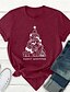 cheap T-Shirts-Women&#039;s Christmas T shirt Graphic Graphic Prints Letter Print Round Neck Tops 100% Cotton Basic Christmas Basic Top White Black Red