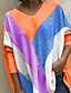 billige Tops &amp; Blouses-Dame Bluse Skjorte Fargeblokk Lapper Trykt mønster V-hals Topper Flaggermusermer Løstsittende Lilla Grå Oransje