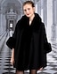 baratos Trench Coats e Casacos Femininos-capa poncho feminina de inverno com acabamento em pele sintética&amp;amp; forro de lã, preto