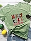 abordables T-shirts-Mujer Navidad Camiseta Gráfico Estampados Letra Estampado Escote Redondo Tops 100% Algodón Básico Navidad Top básico Blanco Negro Morado