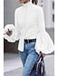 cheap Tops &amp; Blouses-Women&#039;s Blouse Shirt Solid Colored Standing Collar Patchwork Basic Tops Loose Lantern Sleeve White Black Wine