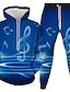 cheap Hoodies-Men&#039;s Women&#039;s Graphic 3D Music 3D Hoodies Set 2 Piece Front Pocket 3D Print Daily 3D Print Casual Hoodies Sweatshirts  Blue Gray Royal Blue