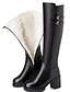 abordables Boots-Botas de invierno de cuero genuino para mujer, botas de nieve de tacón alto de lana, botas de nieve cálidas, lana negra 6