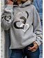 cheap Hoodies &amp; Sweatshirts-Women&#039;s Hoodie Pullover Print Basic Cat black Silver Light Gray Cat Dog Heart Casual Long Sleeve Hooded Cotton S M L XL XXL