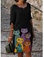 cheap Casual Dresses-Women&#039;s Knee Length Dress Shift Dress Black Long Sleeve Patchwork Jacquard Print Cat Turtleneck Winter Casual 2021 M L XL XXL 3XL