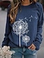 billige T-shirts-Dame Sweatshirt bluse 100 % bomuld Mælkebøtte Sort Gul Vin Hverdag Rund hals Langærmet Mikroelastisk Efterår vinter