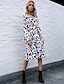 cheap Casual Dresses-Women&#039;s A Line Dress Knee Length Dress Khaki Beige Long Sleeve Leopard Fall Winter V Neck Casual 2021 S M L XL / Cotton / Cotton