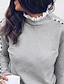 abordables Pulls-Femme Pullover Couleur unie Ouvert Creux Manches Longues Pull Cardigans Automne Hiver Col Roulé Gris