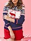 baratos Christmas Sweater-Mulheres Natal Tricotado Listrado Pulôver Manga Longa Casacos de malha Gola Redonda Outono Inverno Azul Vermelho Verde