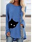 cheap T-Shirts-Women&#039;s T shirt Tee Tunic Wine Blue Dusty Blue Animal Color Block Patchwork Print Long Sleeve Daily Basic Round Neck Loose Fit Fall &amp; Winter