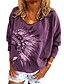 preiswerte Bluse-Damen Vintage Indianer Indianer Hemd Feder Kopfschmuck Print Loose Fit Langarm Oversize T-Shirts lila