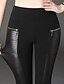 baratos Pants-mulheres pu couro contraste zíper design cintura alta calças justas pretas