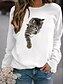 preiswerte Kapuzenpullis &amp; Sweatshirts-Damen Sweatshirt Pullover Zur Seite fahren 100% Baumwolle Basic Weiß Gelb Rosa Graphic Katze Casual Täglich Rundhalsausschnitt Langarm Herbst Winter