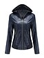 cheap Jackets-Women&#039;s Faux Leather Jacket Hoodie Jacket Pocket Basic Casual Casual Daily Date Valentine&#039;s Day Coat Short Faux Leather Camel Black Dark Blue Fall Winter Spring Hoodie Regular Fit XS S M L XL