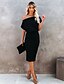 cheap Knee-Length Dresses-Women&#039;s Sweater Jumper Dress Knee Length Dress Blue Camel Black Short Sleeve Solid Color Patchwork Fall Spring Off Shoulder Casual Going out 2021 S M L XL