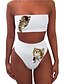 cheap Tankini-Women&#039;s Tankini 2 Piece Swimsuit Slim Print Animal White Swimwear Bandeau Strapless Bathing Suits New Sexy Sweet