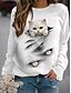 billige Hættetrøjer &amp; sweatshirts-Dame Sweatshirt bluse Trykt mønster Basale Afslappet Sort Hvid Grafisk Kat Daglig Langærmet Rund hals