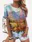 cheap T-Shirts-Women&#039;s T shirt Tee Yellow Blue Green Print Graphic Floral Casual Daily Short Sleeve Round Neck Basic Vintage Regular Floral Painting S