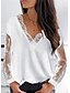 cheap Tops &amp; Blouses-Women&#039;s Blouse Shirt Eyelet top Blue White Black Lace Mesh Solid Colored Daily Going out Long Sleeve V Neck Streetwear Elegant Regular S
