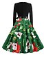 abordables Christmas Dresses-Mujer Vestido de Columpio Vestido Midi Vino Verde Trébol Azul polvoriento Blanco Negro Rojo Verde Claro Manga Larga Estampado Acordonado Estampado Otoño Escote en Pico Casual Navidad 2021 S M L XL