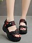 preiswerte Sandals-Damen Sandalen Keilabsatz Offene Spitze Flache Sandalen Alltag Elastisches Gewebe Schwarz Rot