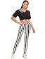 billige Graphic Chic-kvinner stripete høy midje trening leggings skinny yoga stretchy bukser svart og hvit xl