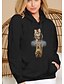 preiswerte Kapuzenpullis &amp; Sweatshirts-Damen Katze Grafik 3D Kapuzenshirt Zur Seite fahren Vordertasche Täglich Grundlegend Alltag Kapuzenpullover Sweatshirts Schwarz